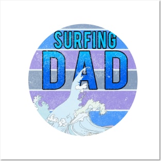 Surfing Dad // Wave blue sunset Posters and Art